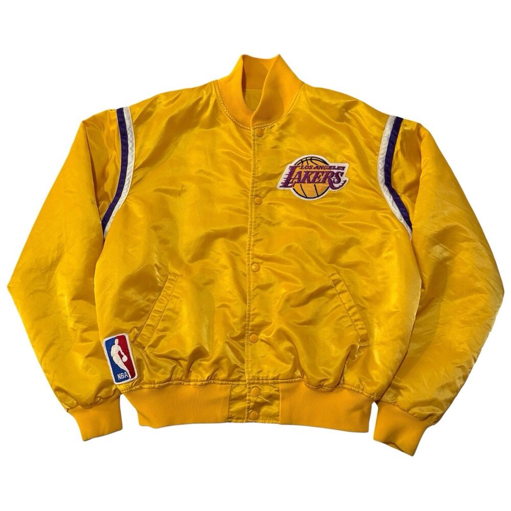Vintage 80s Starter Los Angeles Lakers NBA Satin Nylon Bomber Jacket Size XL USA